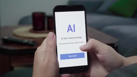 AI Sales Prediction Ready Notification on Mobile Analytics App Stock Footage 343974055
