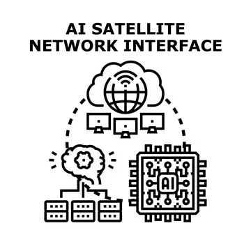 Ai satellite network interface developing global communication concept Stock Illustration