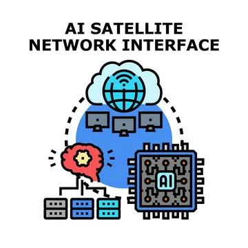 Ai satellite network interface developing global communication concept Stock Illustration
