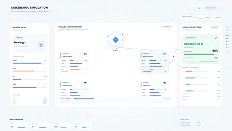 AI Scenario Simulation Dashboard with Parallel Strategy Engine and Data Stock Footage 344514120