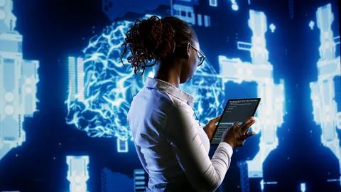 AI scientist runs code in data center 스톡 사진