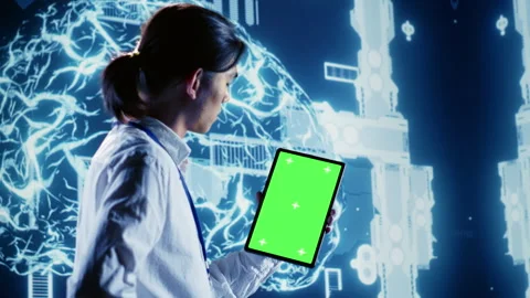 AI script coding on mockup tablet Stock Footage 251593897