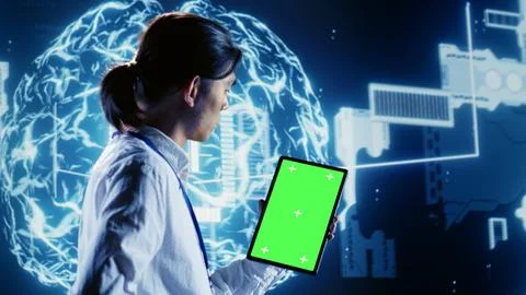 AI script coding on mockup tablet Foto stock