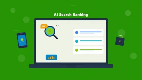 Ai search ranking dashboard animation on laptop screen. 4K 스톡 동영상 342387560