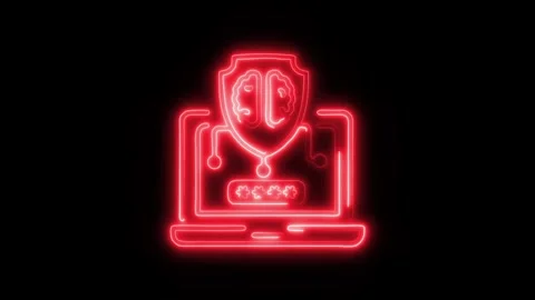 AI Secured Outline Icon in HD Video Neon Animation Видео 304507745