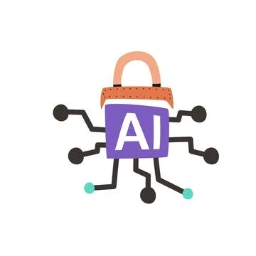 AI Security Lock with Chip Cybersecurity Flat Icon Stock Illustration