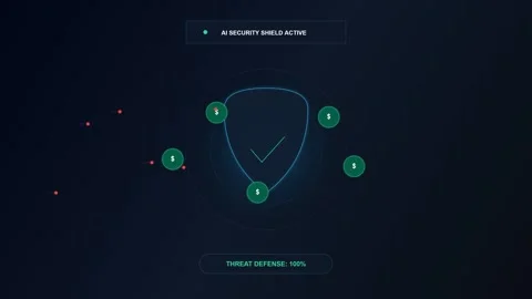 AI Security Shield Active Digital Interface Concept Animation Vídeos de archivo 344353546