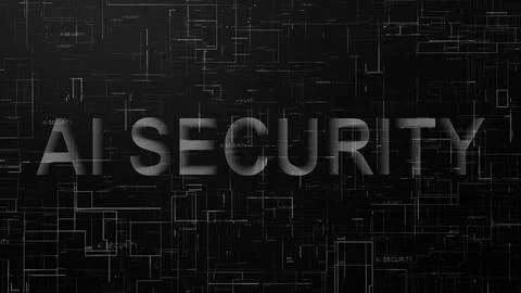 AI security text technology data line black white Illustrazione stock