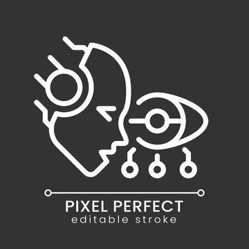 AI see pixel perfect white linear icon for dark theme Illustrazione stock