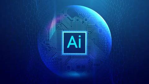 Ai semiconductor circuit board in sphere shield. Cloud network abstract data Stock Illustration