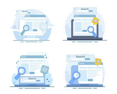 AI SEO illustration set featuring automated content creation Stock Illustration