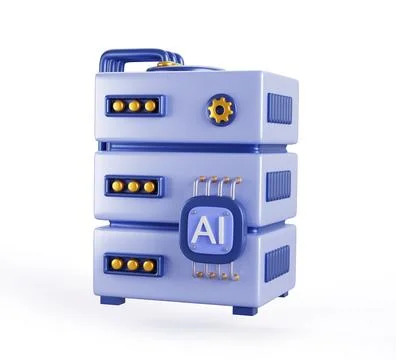 AI server 3d render icon. Artificial intelligence computer processor cpu with Stockillustratie
