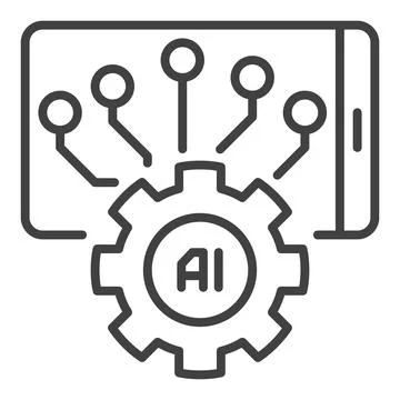 AI Settings in Smartphone vector Cog Wheel with Phone thin line icon or des.. Illustrazione stock