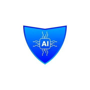 AI Shield Icon with Circuit Design Representing Intelligence and Protection Ilustração Stock