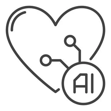 AI sign with Heart vector Artificial Intelligence thin line icon or symbol 库存插图