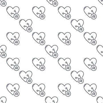 AI sign with Heart vector Artificial Intelligence thin line seamless pattern Stock Illustration