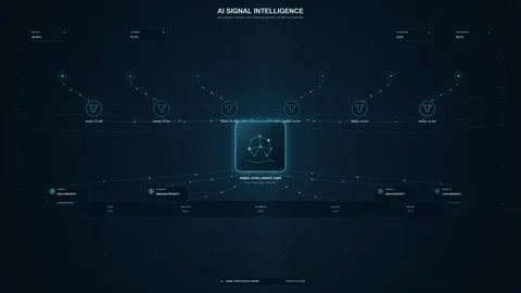 AI Signal Intelligence Dashboard with Data Flow and Core Processing Stock Footage 344829765