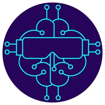 AI Simulation Icon. Minimalistic neon outline on a dark blue round background Stock Illustration