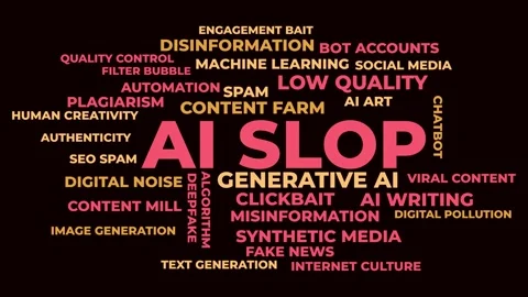 AI Slop Word Cloud Animation: Typography on Low-Quality AI Content Stock Footage 346718589