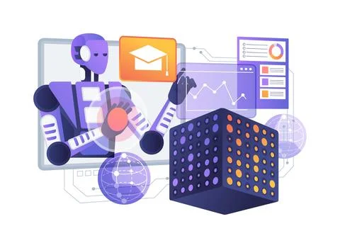 AI-Smart Assisted Quantum Machine Model Training abstract concept vector Illustrazione stock