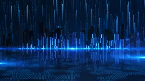 AI Smart City with Cloud Data Streams and Network Infrastructure Stock Footage 342612602