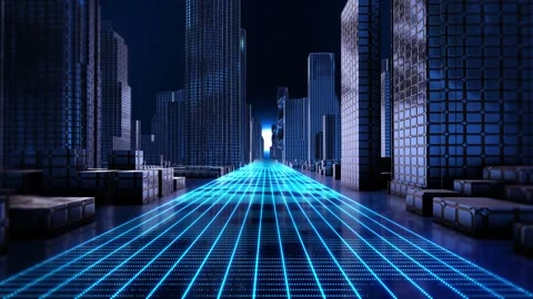 AI Smart City Infrastructure with Digital Twin Grid Network Stock Footage 342623705