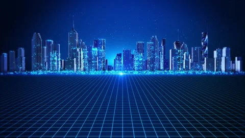 AI Smart City Skyline with Digital Twin Infrastructure Stock Footage 342623266