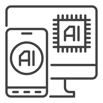 AI in Smartphone and Computer vector Artificial Intelligence Phone linear i.. 스톡 일러스트
