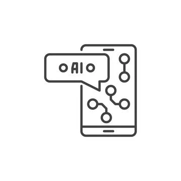 AI Smartphone App vector Artificial Intelligence Phone concept outline icon Stock Illustration
