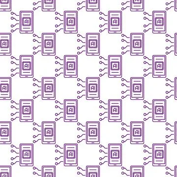 AI Smartphone Device vector Artificial Intelligence outline Seamless Pattern 스톡 일러스트