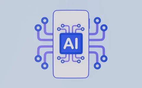 AI Smartphone with Processor Chip Artificial Intelligence Design Illustrazione stock