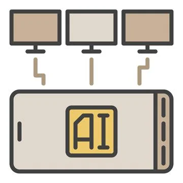 AI Smartphone with three Computers vector Artificial Intelligence Technolog.. 스톡 일러스트