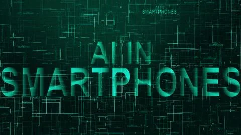 AI in smartphones text technology data line cyan Illustrazione stock