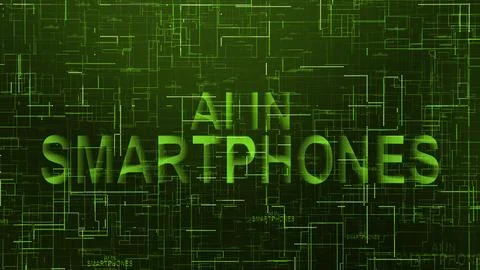 AI in smartphones text technology data line green color Illustrazione stock