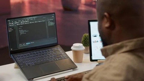 AI software developer creating an algorithm for deep learning and data mining 写真素材
