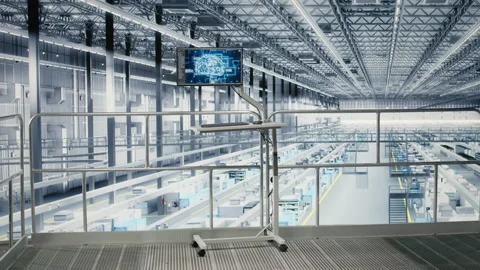 AI software on monitor in empty microchip factory 库存影片 333379428