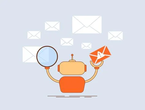 AI spam filters - machine learning and intelligent algorithms to automated spam Stock Illustration