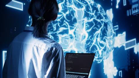 AI specialist runs code in data center Foto stock