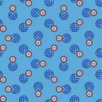 AI Speech Bubble and Earth Globe vector colored seamless pattern 스톡 일러스트