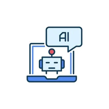 AI Speech Bubble and Laptop Computer vector Artificial Intelligence Robot c.. Stock Illustration