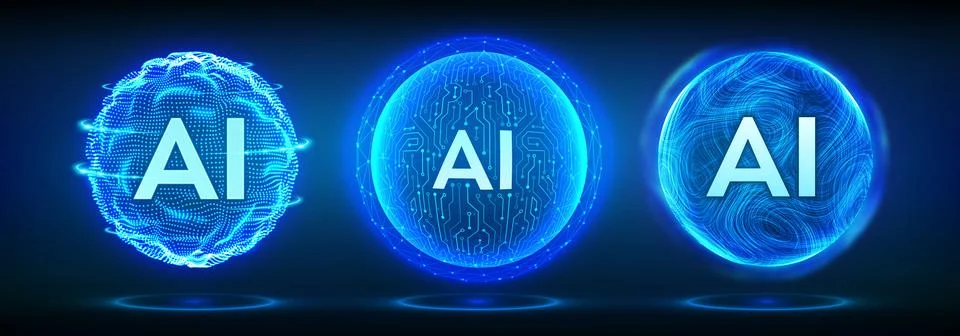 AI sphere set for artificial intelligence, machine learning, neural network c Stock Illustration