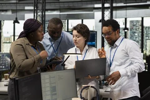 AI startup engineering team developing software in office Stock Photos
