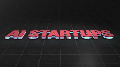 AI Startups 3D Extruded Glowing Text on a Tile Floor Background. 4K Stock-Footage 274056277