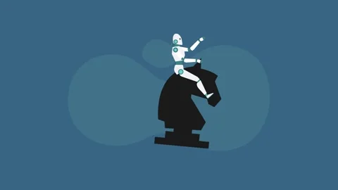 AI Strategy Concept: Robot Riding a Chess Knight Piece cartoon animation Stock Footage 302529137