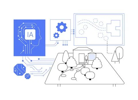 AI-Streamlined Landscape Design abstract concept vector illustration. Ilustración de archivo