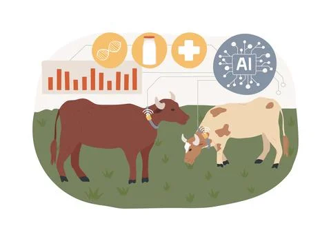 AI-Streamlined Livestock Management abstract concept vector illustration. Ilustración de archivo