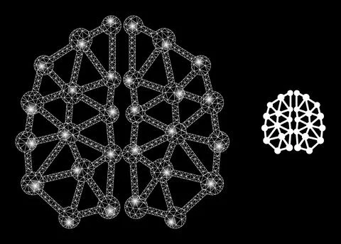 AI Structure Icon - Wireframe Mesh with Glare Spots 스톡 일러스트