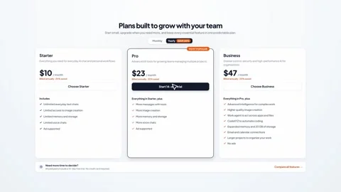 Ai subscription tier pricing plan for business software. 4K Video stock 348234620