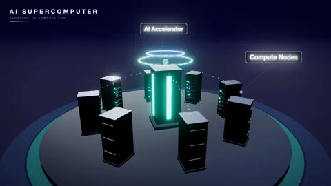 Ai supercomputer pod glowing core orbit animation Stock Footage 339334138
