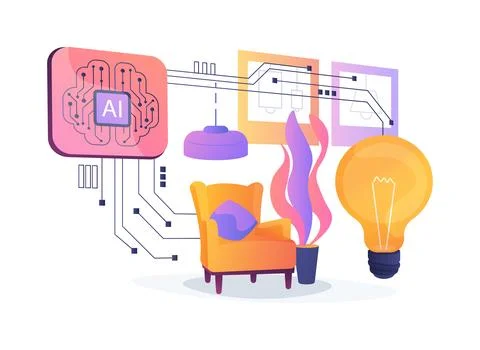 AI-Supported Lighting Design abstract concept vector illustration. Ilustración de archivo